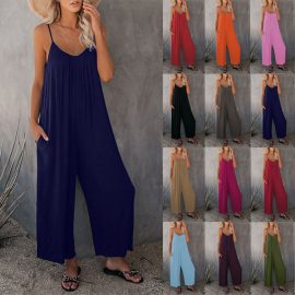 Loose casual camisole jumpsuit pants with pockets