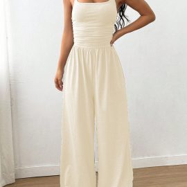 Strap women's chest wrapped jumpsuit with wide legs