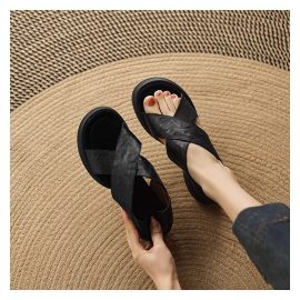 Genuine leather crisscross strap open-toe soft-soled sandals