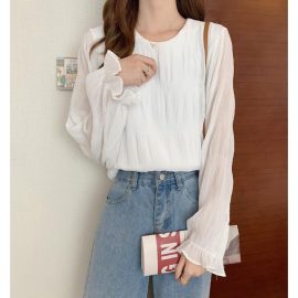 Women's stylish pleated chiffon blouse