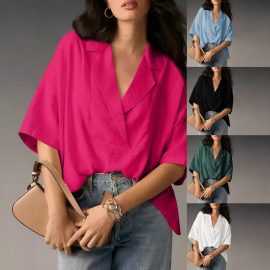 Women's short-sleeved lapel top shirt