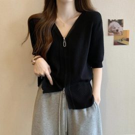 Plus Size Korean Style Ice Silk Short-Sleeve Knit T-Shirt