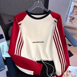 American-style color-blocked sporty striped crew neck long-sleeved sweatshirt