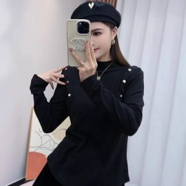 Plus Size Fleece Lined High Neck Warm Long-Sleeved Base Shirt T-Shirt