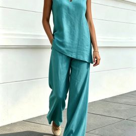 Sleeveless Top and Wide-Leg Pants Set