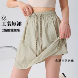 New Workwear Skirt Pants for Women Summer Quick-Drying Ice Silk High-Waisted A-Line Shorts Skirt Anti-Exposure Loose Short Skirt