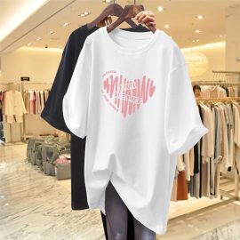 Summer 2026 New Style Heart Print Pure Cotton Short-Sleeve Women's Top