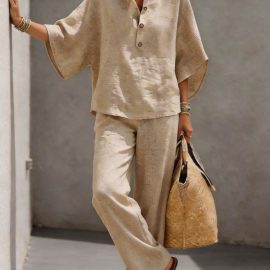 New fashionable loose stand-collar shirt and pants set
