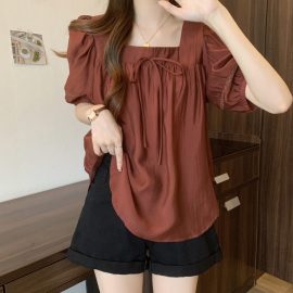 Plus-size summer short-sleeved chiffon blouse