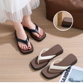 Women's platform flip-flops with a high-end retro color-block design
