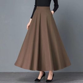 A-line maxi skirt, high-waisted, slimming, versatile, plus-size, perfect for dancing