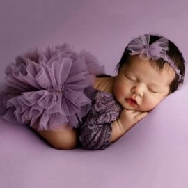 Baby Purple Lace Bodysuit Headband Set Newborn Photography