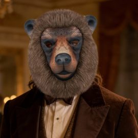 Halloween sheep and brown bear masks
