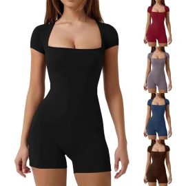 Short-Sleeve One-Piece Yoga Suit Casual Sports Bodysuit