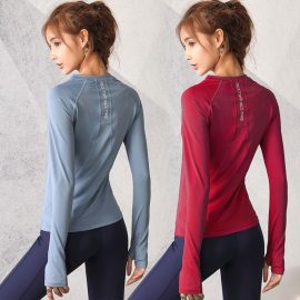 Women's Fitness T-shirt Top, Round Neck, Beautiful Back, Breathable, Quick-Drying, Long-Sleeved