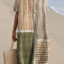 Plus Size Women's Shirt Short-Sleeved Dress Creative Fish Pattern Resort Style Dres