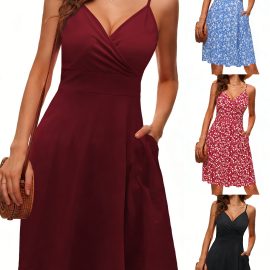 New Summer Women's Elegant V-Neck Spaghetti Strap Casual Dress