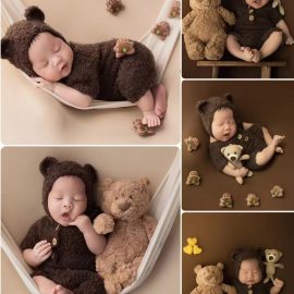 Newborn photography clothing props brown bear hat jumpsuit