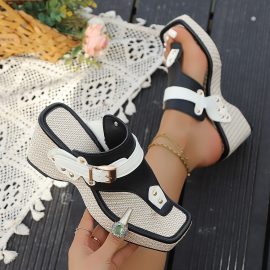 Spring/Summer Buckle Platform Wedge Flip-Flops