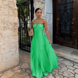 Strapless pleated sleeveless camisole dress