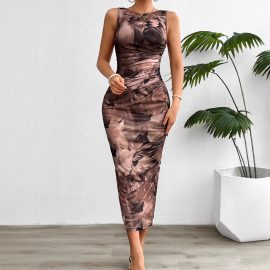 Round neck slim fit sleeveless long dress