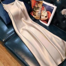 French-style V-neck acetate satin slip dress