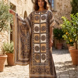 Women' Floral & & Peacock Print Cape Shawl & Scarf Set