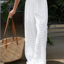 Solid color hollow breathable straight leg pants