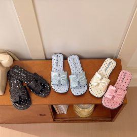 2026 Elegant Polka Dot Bow Slip-on Flat Sandals