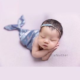 Cute baby girl bodysuit and headpiece set with mermaid-themed photo props