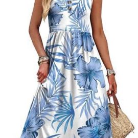 V Neck Sleeveless Dresses Floral