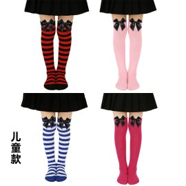 Children's Striped Over-The-Knee Socks with Bow Design